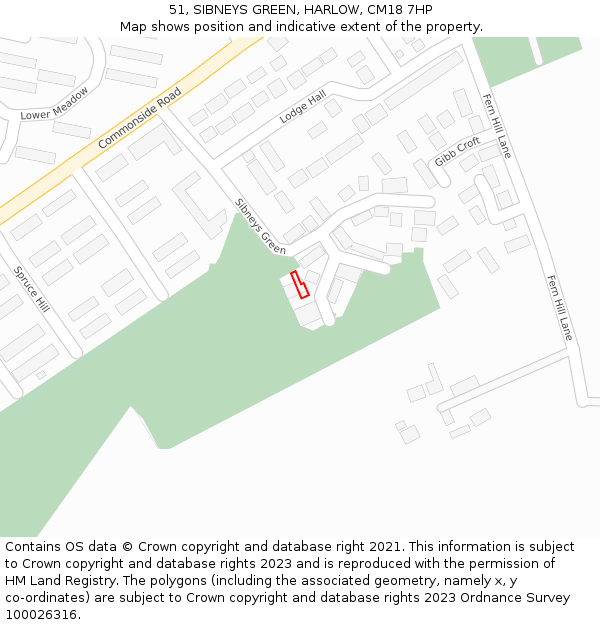 51, SIBNEYS GREEN, HARLOW, CM18 7HP: Location map and indicative extent of plot