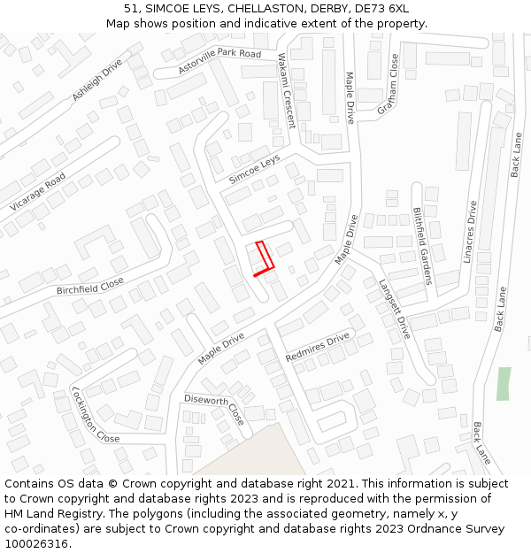51, SIMCOE LEYS, CHELLASTON, DERBY, DE73 6XL: Location map and indicative extent of plot
