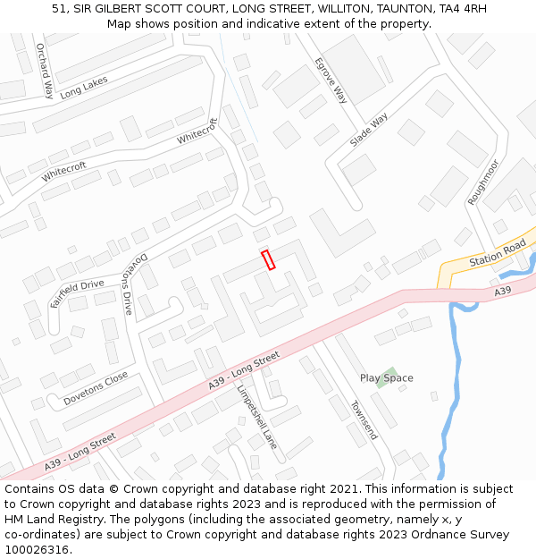 51, SIR GILBERT SCOTT COURT, LONG STREET, WILLITON, TAUNTON, TA4 4RH: Location map and indicative extent of plot