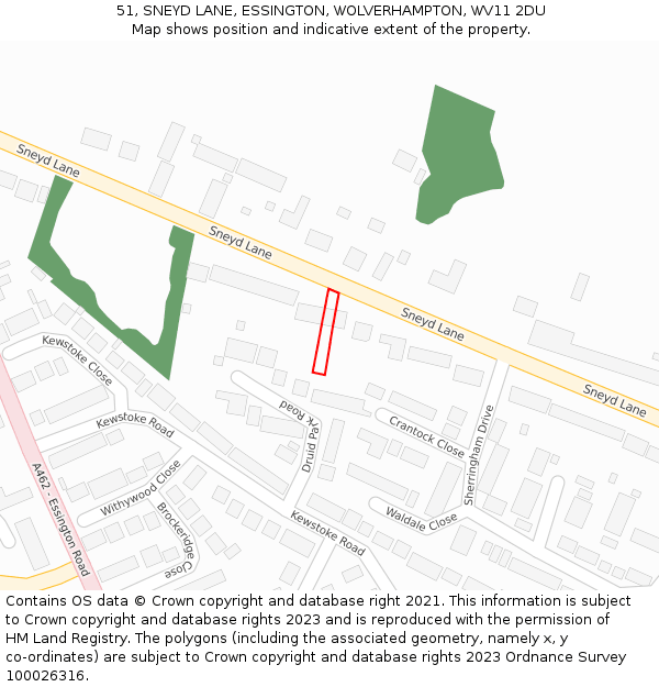 51, SNEYD LANE, ESSINGTON, WOLVERHAMPTON, WV11 2DU: Location map and indicative extent of plot