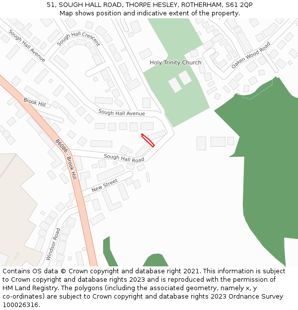 51, SOUGH HALL ROAD, THORPE HESLEY, ROTHERHAM, S61 2QP: Location map and indicative extent of plot