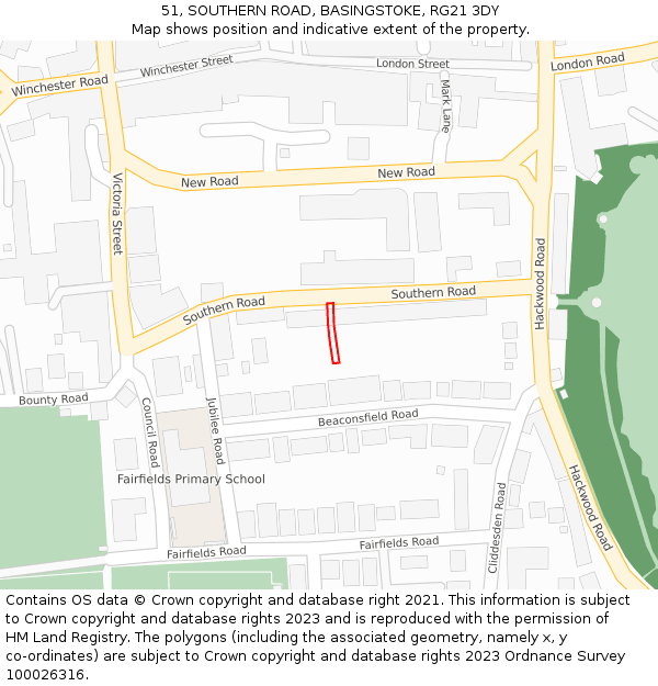 51, SOUTHERN ROAD, BASINGSTOKE, RG21 3DY: Location map and indicative extent of plot