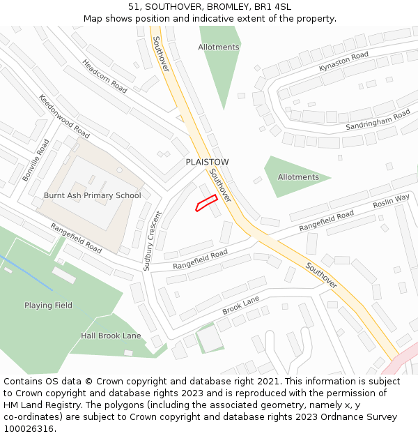 51, SOUTHOVER, BROMLEY, BR1 4SL: Location map and indicative extent of plot
