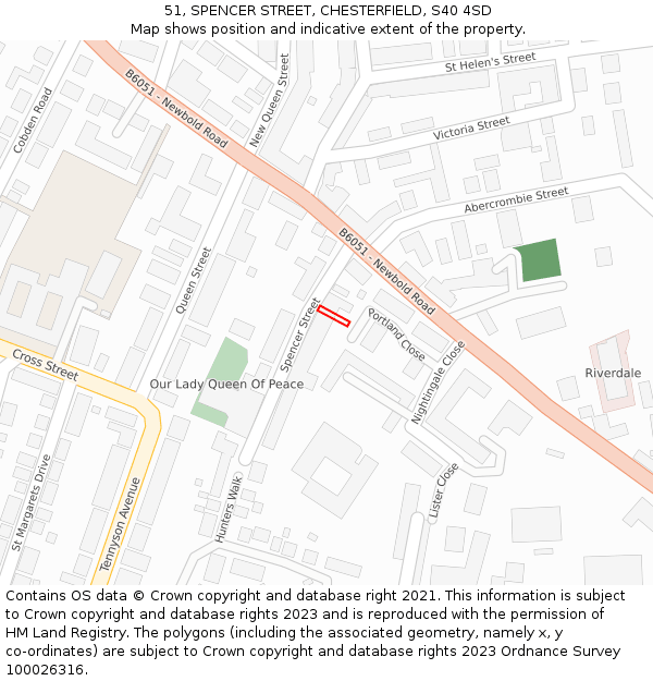 51, SPENCER STREET, CHESTERFIELD, S40 4SD: Location map and indicative extent of plot