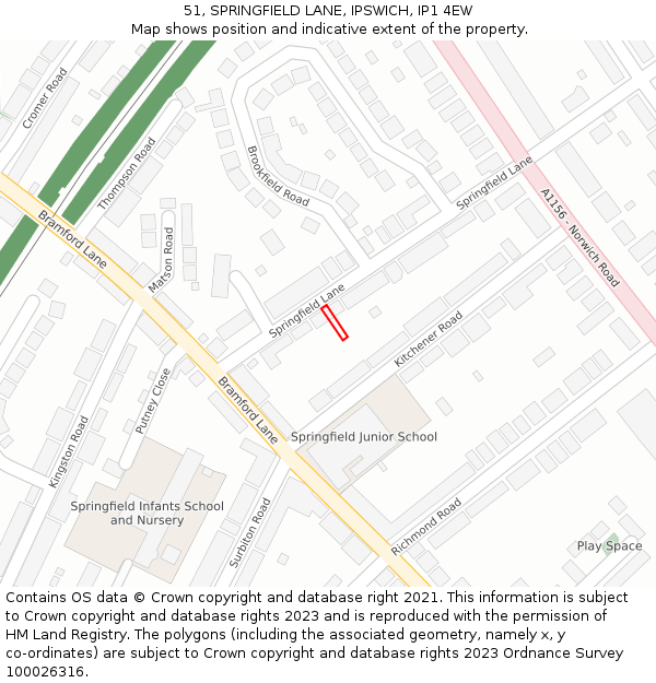 51, SPRINGFIELD LANE, IPSWICH, IP1 4EW: Location map and indicative extent of plot
