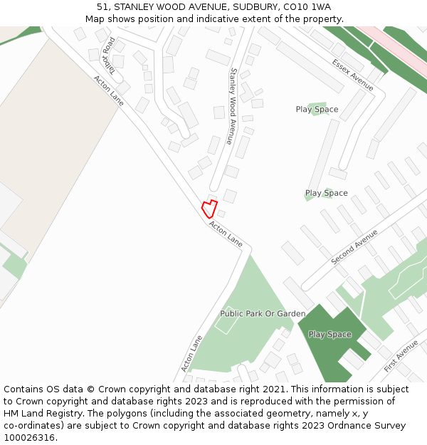51, STANLEY WOOD AVENUE, SUDBURY, CO10 1WA: Location map and indicative extent of plot