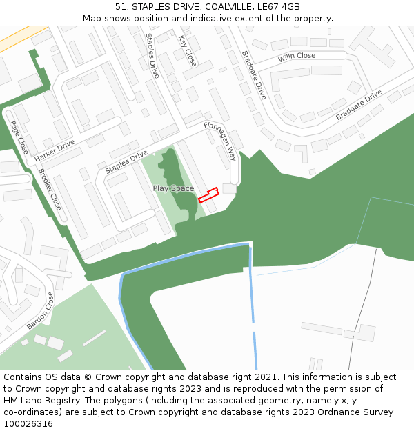 51, STAPLES DRIVE, COALVILLE, LE67 4GB: Location map and indicative extent of plot