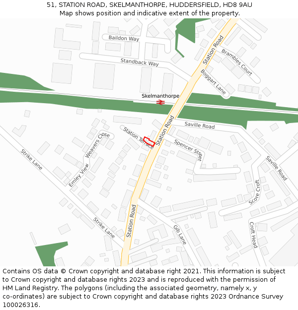 51, STATION ROAD, SKELMANTHORPE, HUDDERSFIELD, HD8 9AU: Location map and indicative extent of plot