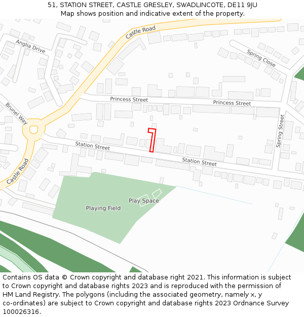 51, STATION STREET, CASTLE GRESLEY, SWADLINCOTE, DE11 9JU: Location map and indicative extent of plot
