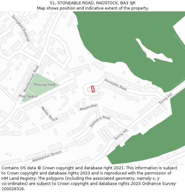 51, STONEABLE ROAD, RADSTOCK, BA3 3JR: Location map and indicative extent of plot