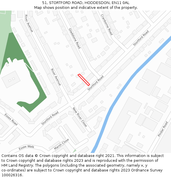 51, STORTFORD ROAD, HODDESDON, EN11 0AL: Location map and indicative extent of plot