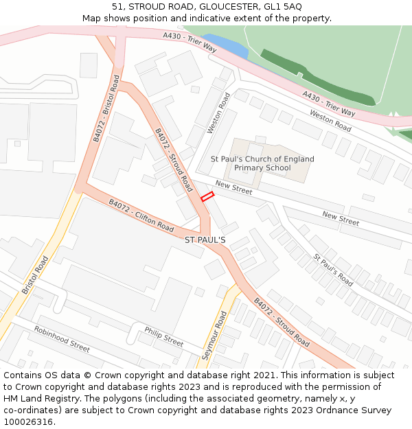 51, STROUD ROAD, GLOUCESTER, GL1 5AQ: Location map and indicative extent of plot