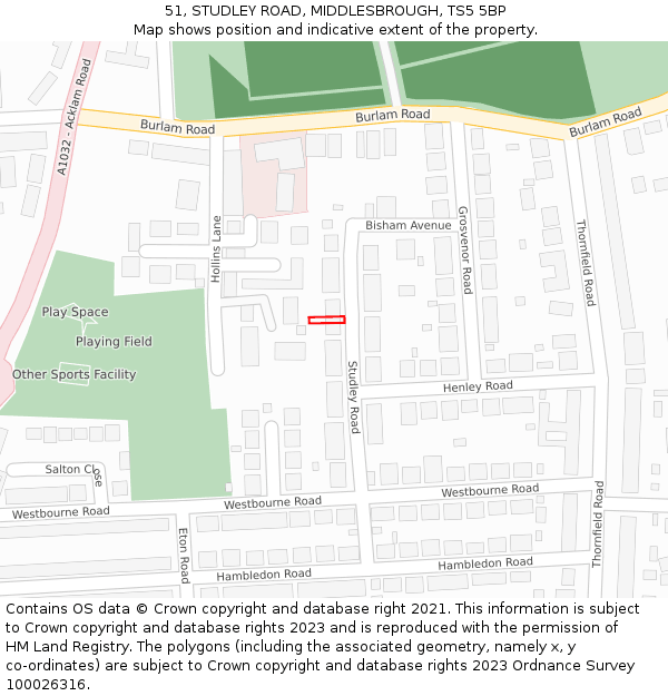 51, STUDLEY ROAD, MIDDLESBROUGH, TS5 5BP: Location map and indicative extent of plot