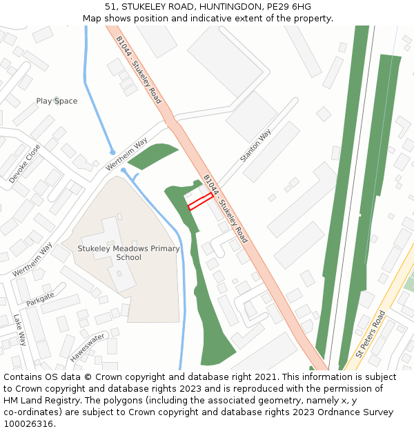 51, STUKELEY ROAD, HUNTINGDON, PE29 6HG: Location map and indicative extent of plot