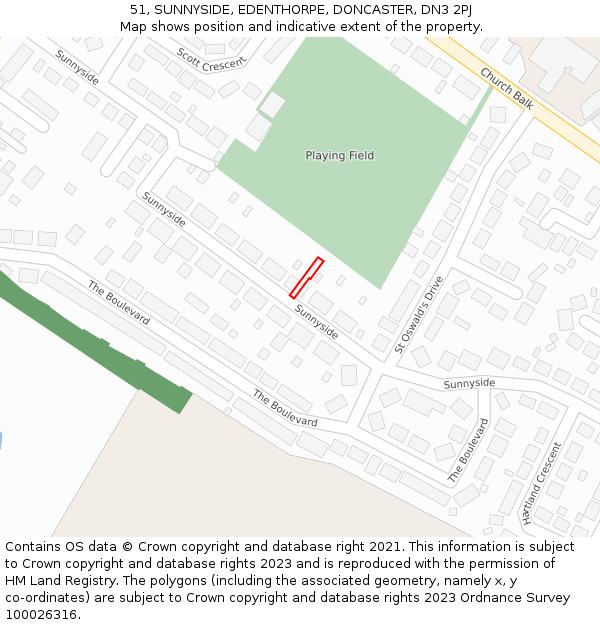 51, SUNNYSIDE, EDENTHORPE, DONCASTER, DN3 2PJ: Location map and indicative extent of plot