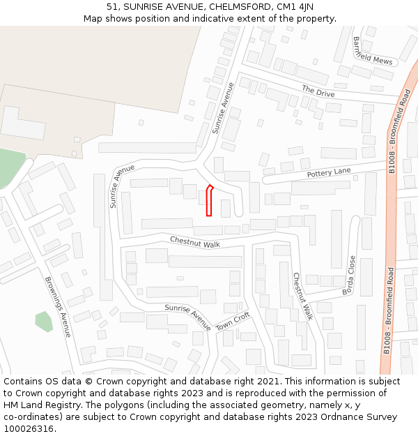 51, SUNRISE AVENUE, CHELMSFORD, CM1 4JN: Location map and indicative extent of plot
