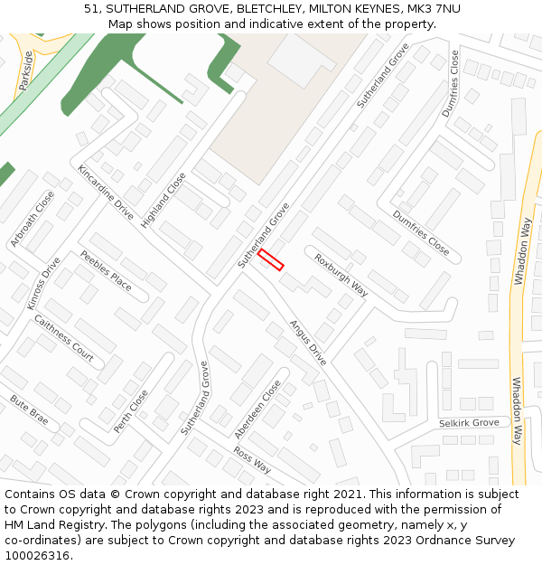 51, SUTHERLAND GROVE, BLETCHLEY, MILTON KEYNES, MK3 7NU: Location map and indicative extent of plot