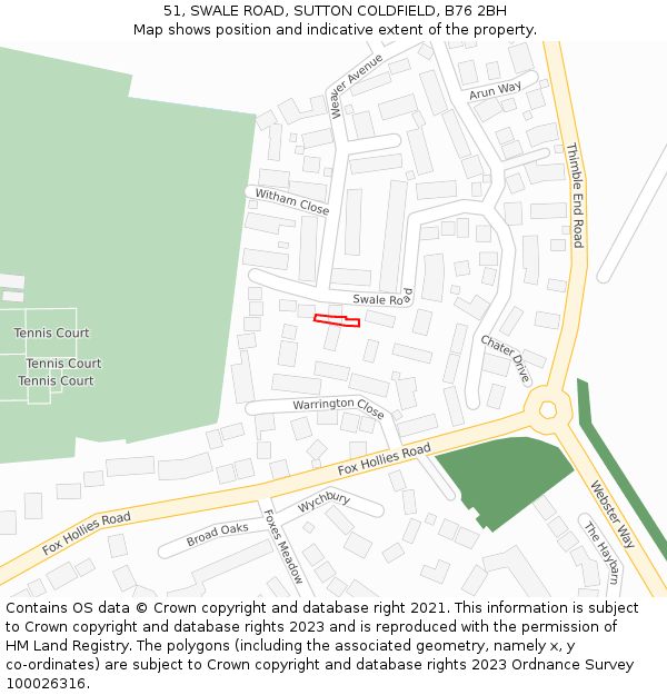 51, SWALE ROAD, SUTTON COLDFIELD, B76 2BH: Location map and indicative extent of plot