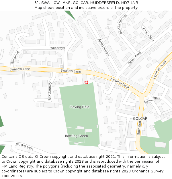 51, SWALLOW LANE, GOLCAR, HUDDERSFIELD, HD7 4NB: Location map and indicative extent of plot