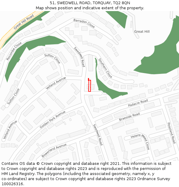 51, SWEDWELL ROAD, TORQUAY, TQ2 8QN: Location map and indicative extent of plot