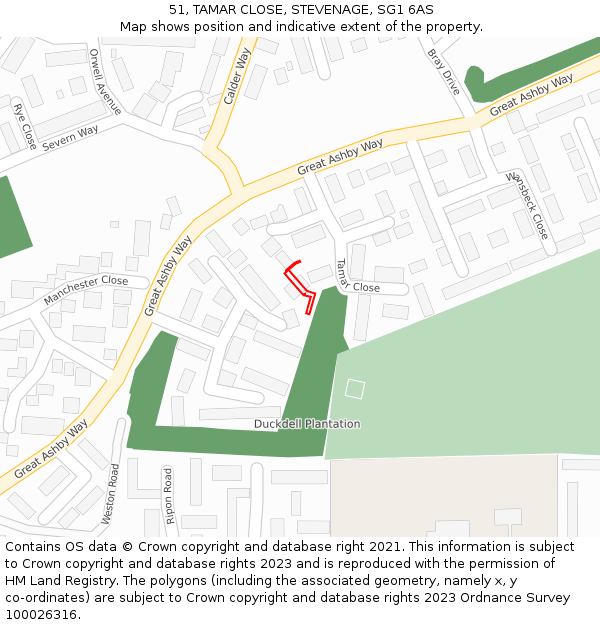 51, TAMAR CLOSE, STEVENAGE, SG1 6AS: Location map and indicative extent of plot