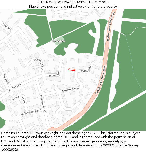 51, TARNBROOK WAY, BRACKNELL, RG12 0GT: Location map and indicative extent of plot