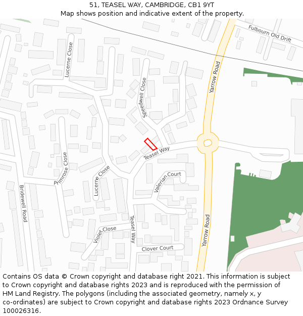 51, TEASEL WAY, CAMBRIDGE, CB1 9YT: Location map and indicative extent of plot