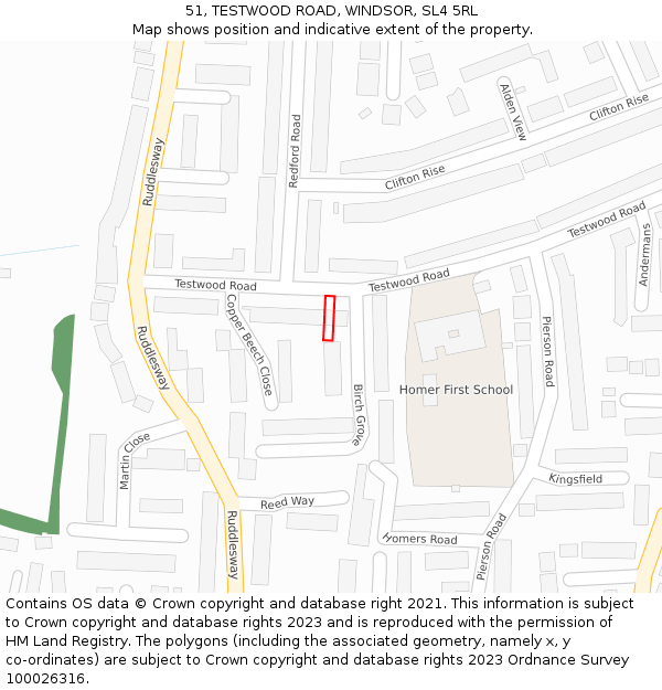 51, TESTWOOD ROAD, WINDSOR, SL4 5RL: Location map and indicative extent of plot