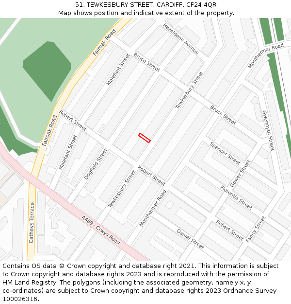 51, TEWKESBURY STREET, CARDIFF, CF24 4QR: Location map and indicative extent of plot