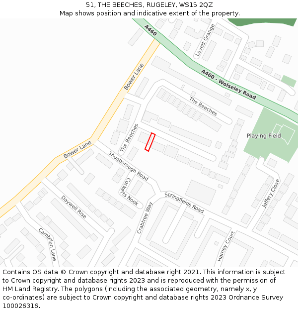 51, THE BEECHES, RUGELEY, WS15 2QZ: Location map and indicative extent of plot