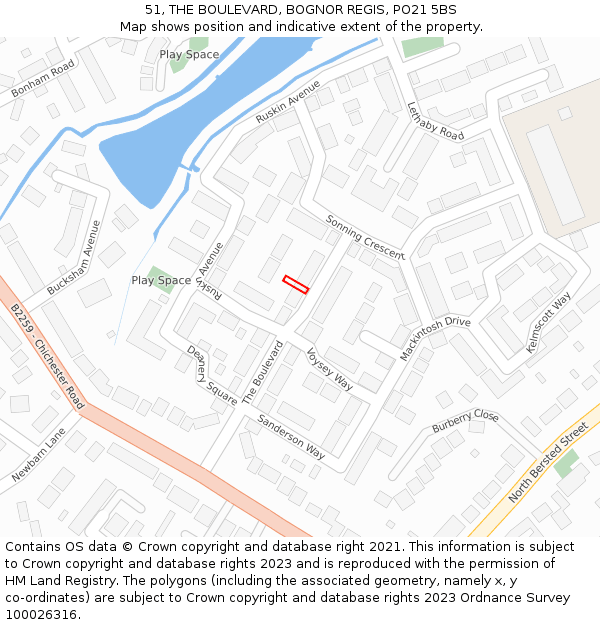 51, THE BOULEVARD, BOGNOR REGIS, PO21 5BS: Location map and indicative extent of plot