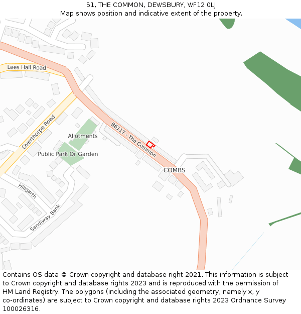 51, THE COMMON, DEWSBURY, WF12 0LJ: Location map and indicative extent of plot