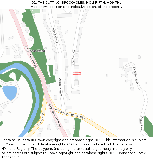 51, THE CUTTING, BROCKHOLES, HOLMFIRTH, HD9 7HL: Location map and indicative extent of plot