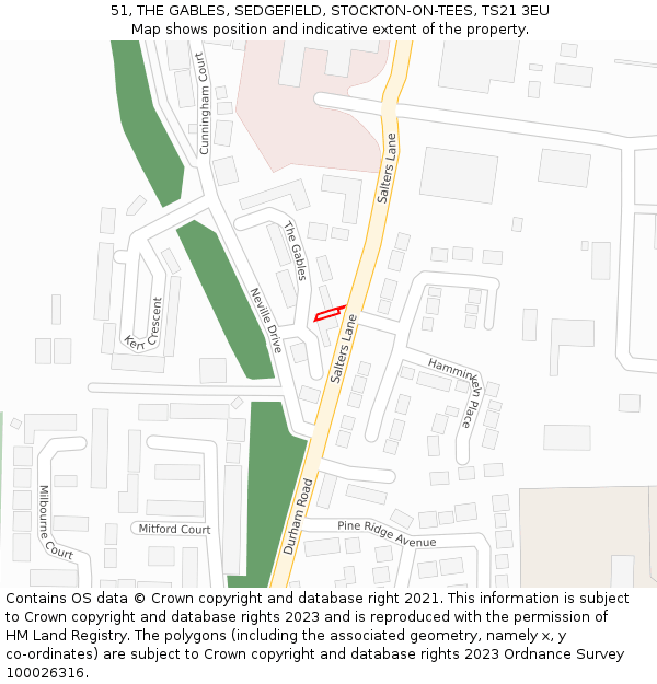 51, THE GABLES, SEDGEFIELD, STOCKTON-ON-TEES, TS21 3EU: Location map and indicative extent of plot