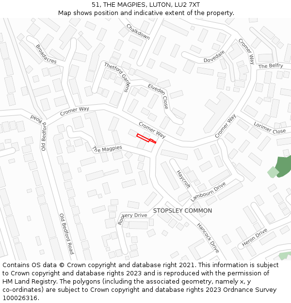 51, THE MAGPIES, LUTON, LU2 7XT: Location map and indicative extent of plot