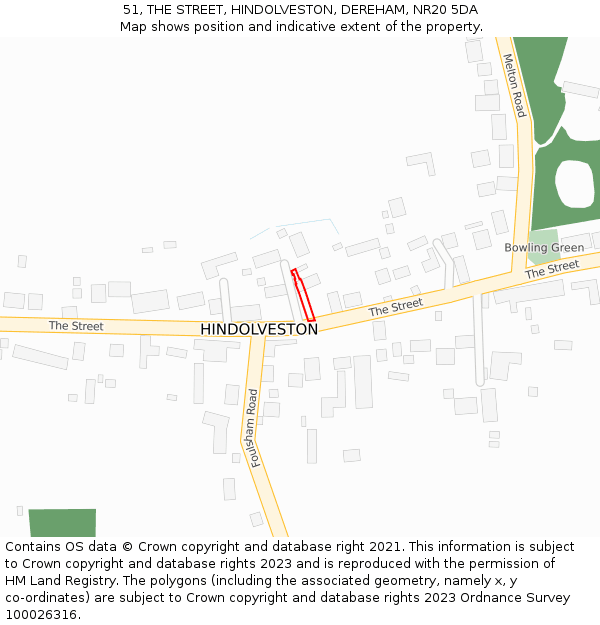 51, THE STREET, HINDOLVESTON, DEREHAM, NR20 5DA: Location map and indicative extent of plot