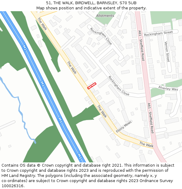51, THE WALK, BIRDWELL, BARNSLEY, S70 5UB: Location map and indicative extent of plot