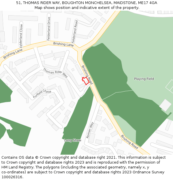 51, THOMAS RIDER WAY, BOUGHTON MONCHELSEA, MAIDSTONE, ME17 4GA: Location map and indicative extent of plot