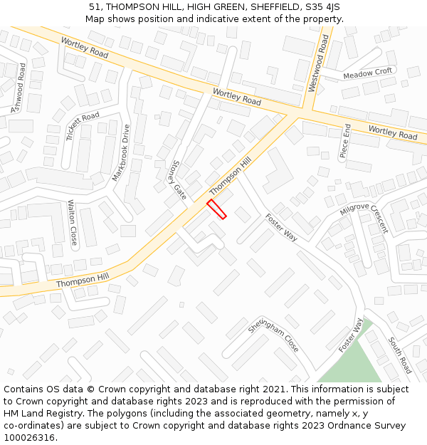 51, THOMPSON HILL, HIGH GREEN, SHEFFIELD, S35 4JS: Location map and indicative extent of plot