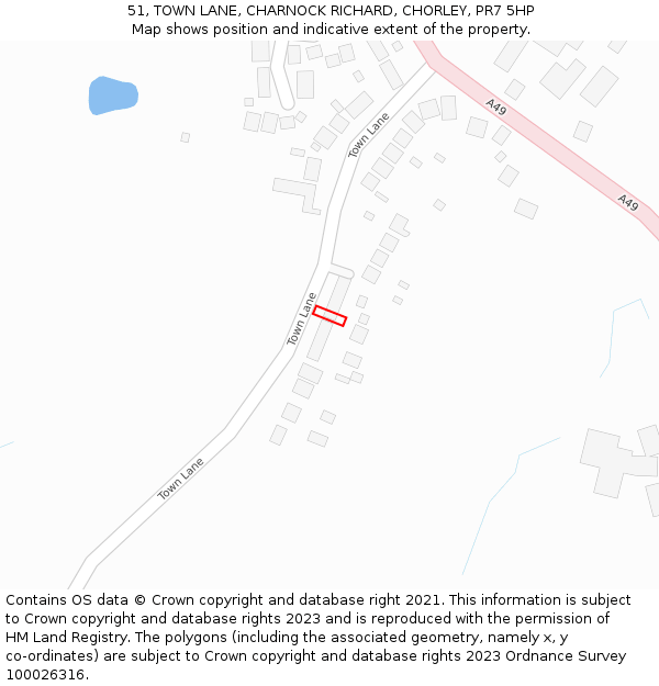 51, TOWN LANE, CHARNOCK RICHARD, CHORLEY, PR7 5HP: Location map and indicative extent of plot