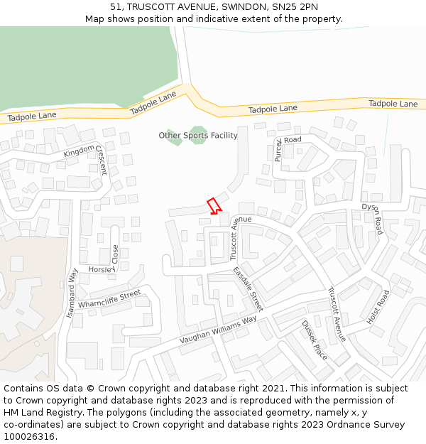 51, TRUSCOTT AVENUE, SWINDON, SN25 2PN: Location map and indicative extent of plot
