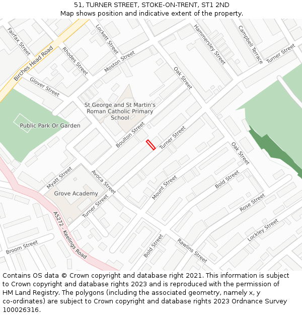 51, TURNER STREET, STOKE-ON-TRENT, ST1 2ND: Location map and indicative extent of plot