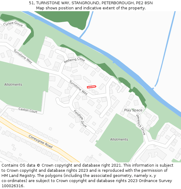 51, TURNSTONE WAY, STANGROUND, PETERBOROUGH, PE2 8SN: Location map and indicative extent of plot