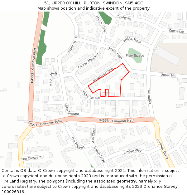 51, UPPER OX HILL, PURTON, SWINDON, SN5 4GG: Location map and indicative extent of plot