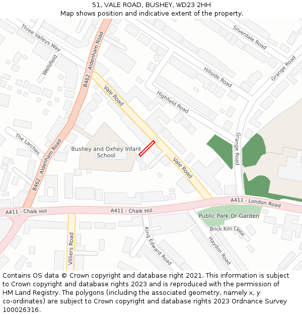 51, VALE ROAD, BUSHEY, WD23 2HH: Location map and indicative extent of plot