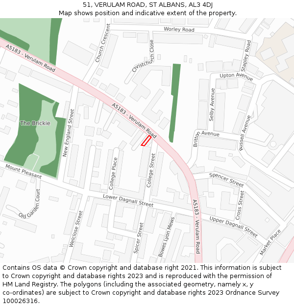 51, VERULAM ROAD, ST ALBANS, AL3 4DJ: Location map and indicative extent of plot