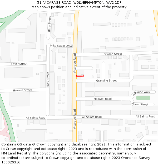 51, VICARAGE ROAD, WOLVERHAMPTON, WV2 1DF: Location map and indicative extent of plot