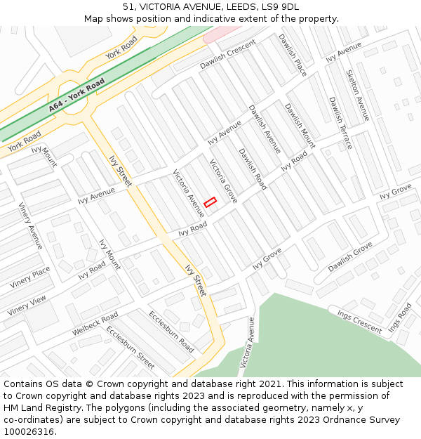 51, VICTORIA AVENUE, LEEDS, LS9 9DL: Location map and indicative extent of plot