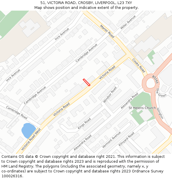 51, VICTORIA ROAD, CROSBY, LIVERPOOL, L23 7XY: Location map and indicative extent of plot