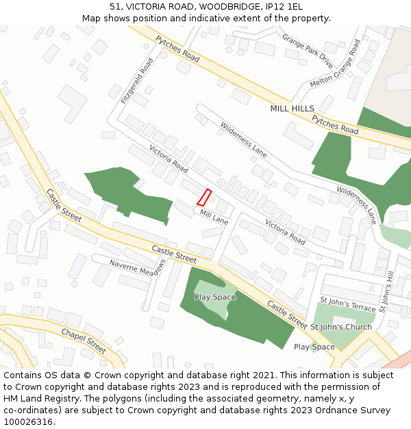 51, VICTORIA ROAD, WOODBRIDGE, IP12 1EL: Location map and indicative extent of plot